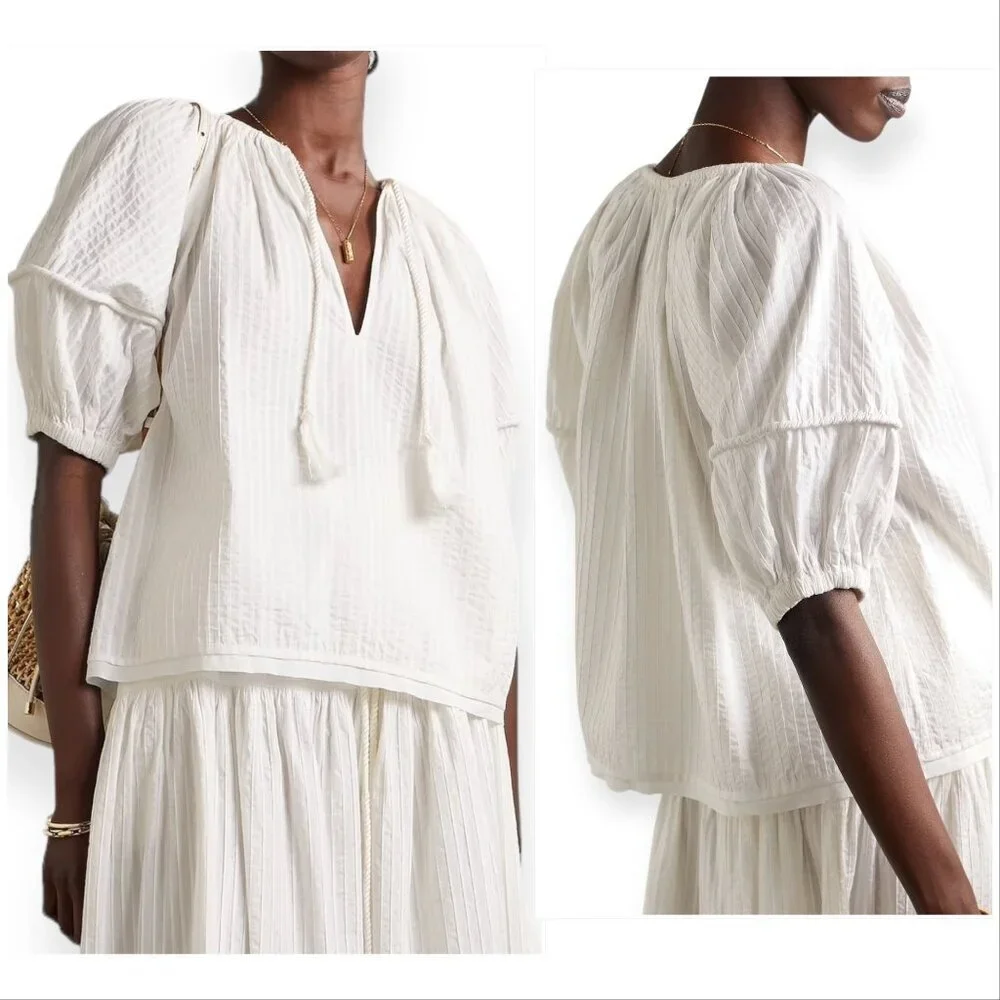 Ulla Johnson White‎ Cotton Laurenza Blouse, puff sleeves, Size 0, New with Tag